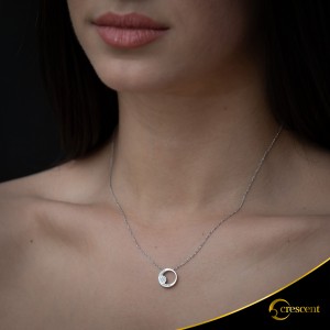 Κολιέ Crescent Premium Full Brilliant Λευκός χρυσός Κ18 Κωδικός 12089