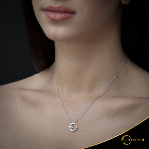 Κολιέ Crescent Premium Full Ζαφείρι & Διαμάντια Λευκός χρυσός Κ18 Κωδικός 16032
