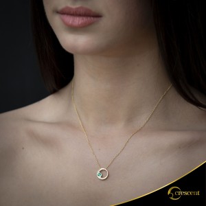 Κολιέ Crescent Premium Full Σμαράγδι & Διαμάντια Κίτρινος χρυσός Κ18 Κωδικός 16033