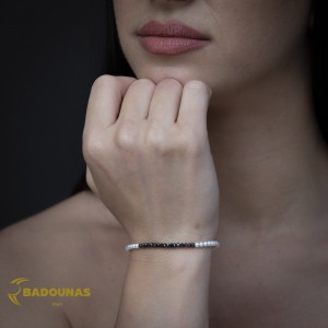Βραχιόλι Κίτρινος χρυσός K14 με μαργαριτάρια και μαύρα διαμάντια Κωδικός 016093