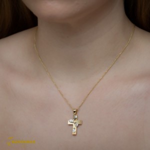 Γυναικείος σταυρός Κίτρινος και λευκός χρυσός K14 με ημιπολύτιμες πέτρες Aneli collection Κωδικός 002730