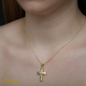 Γυναικείος σταυρός Κίτρινος και λευκός χρυσός K14 με ημιπολύτιμες πέτρες Aneli collection Κωδικός 002746