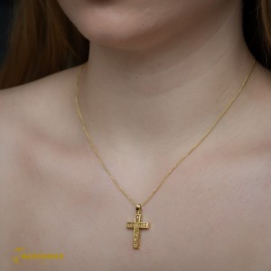Γυναικείος σταυρός Κίτρινος χρυσός Κ14 με ημιπολύτιμες πέτρες Κωδικός 002806