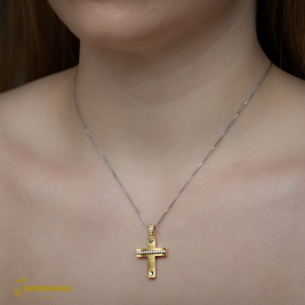 Γυναικείος σταυρός Κίτρινος και λευκός χρυσός K14 με ημιπολύτιμες πέτρες  Aneli collection Κωδικός 003138