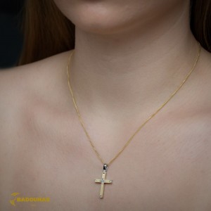 Γυναικείος σταυρός Κίτρινος και λευκός χρυσός Κ14 με ημιπολύτιμες πέτρες Κωδικός 003994