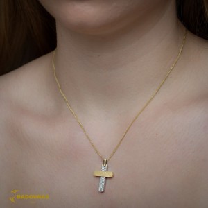 Γυναικείος σταυρός Κίτρινος και λευκός χρυσός K14 με ημιπολύτιμες πέτρες Aneli collection Κωδικός 005911