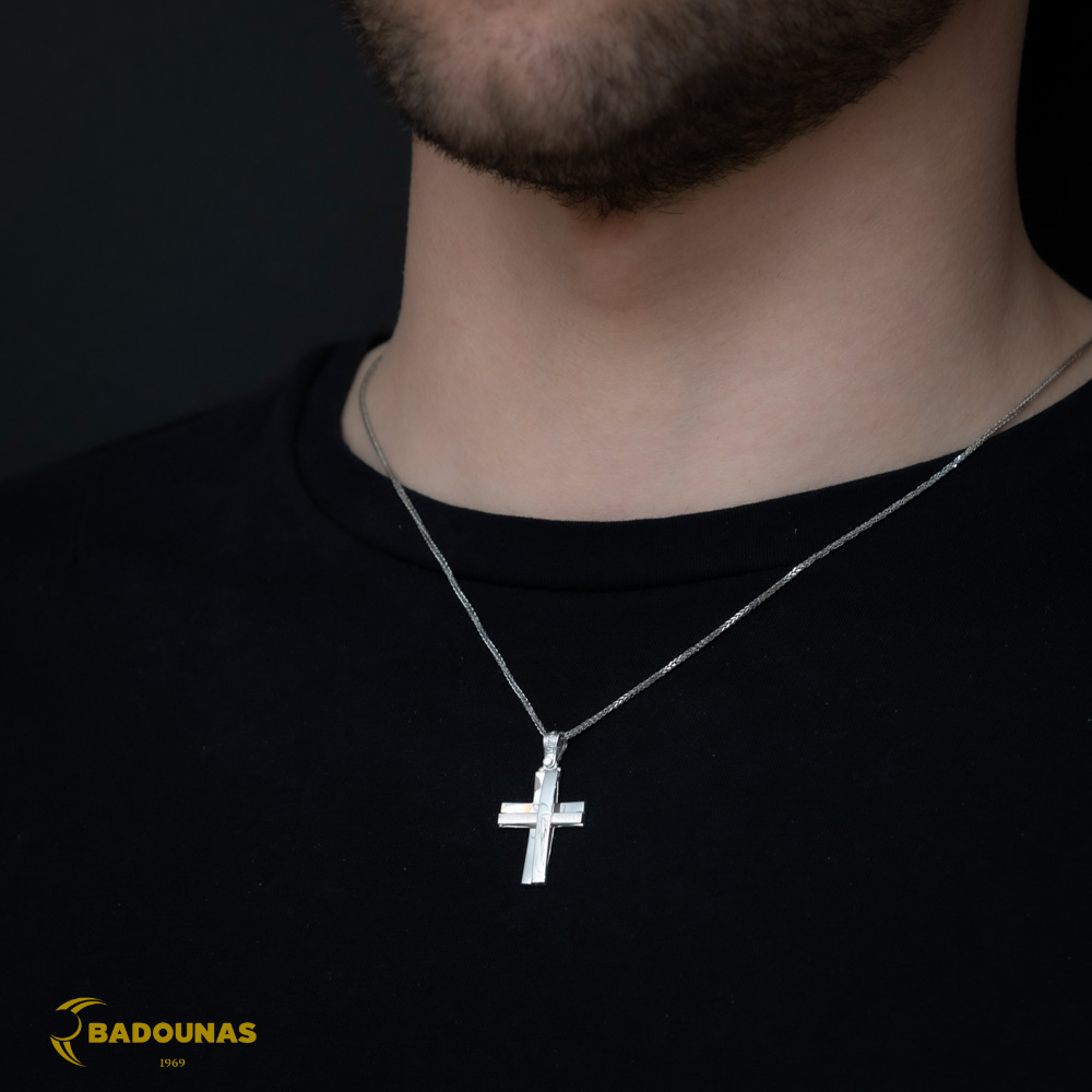 Αντρικός σταυρός Λευκός χρυσός Κ14 Triantos Κωδικός 003359
