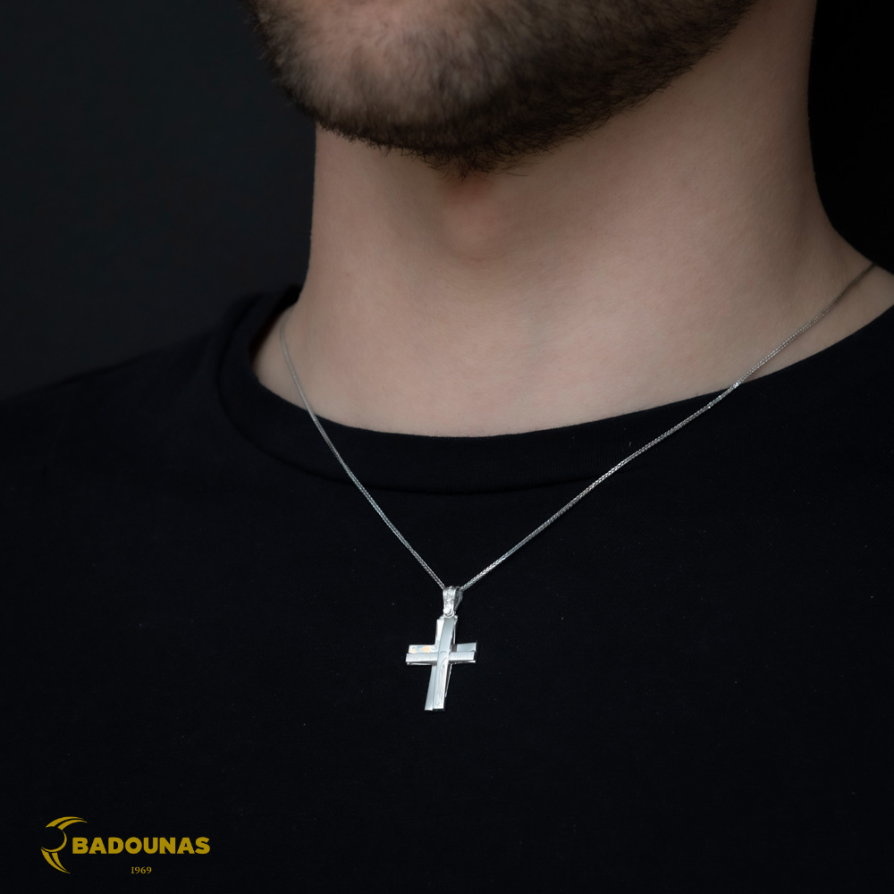 Αντρικός σταυρός Λευκός χρυσός Κ14 Triantos Κωδικός 003359