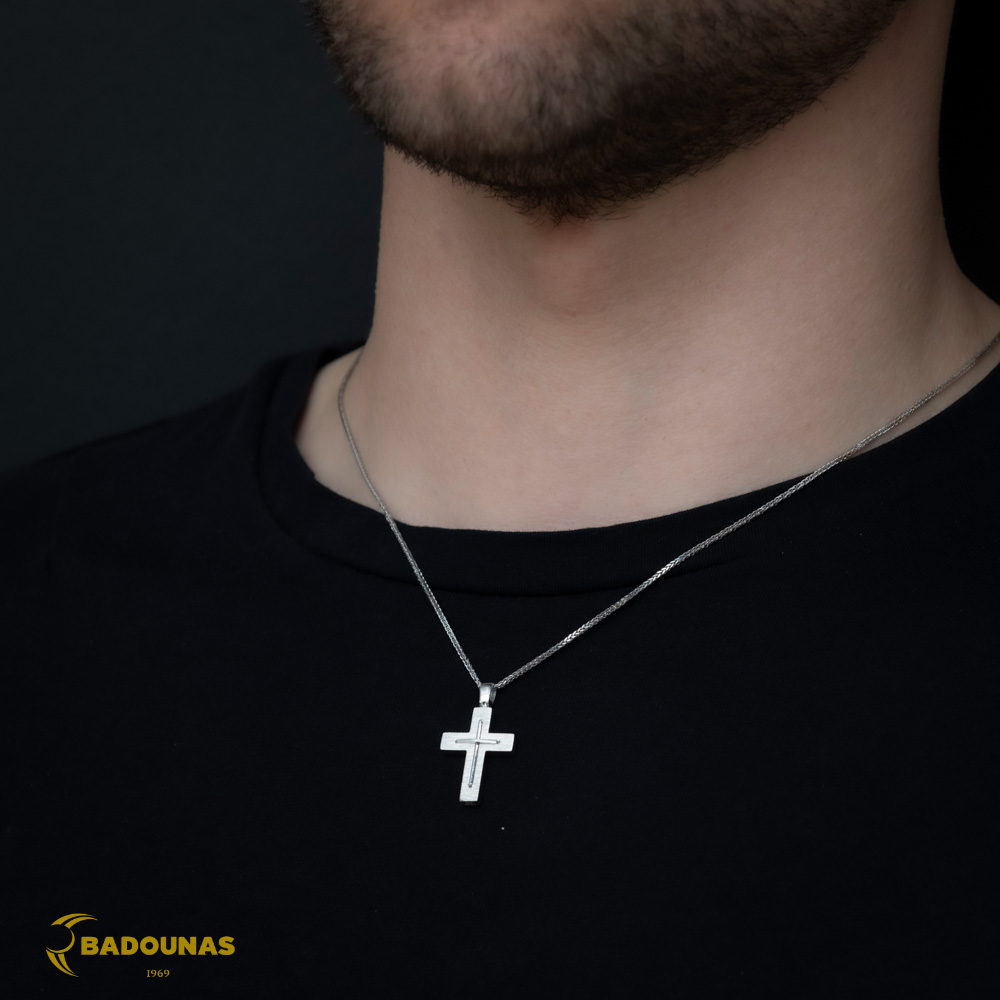 Αντρικός σταυρός Λευκός χρυσός Κ18 Aneli collection Κωδικός 004190