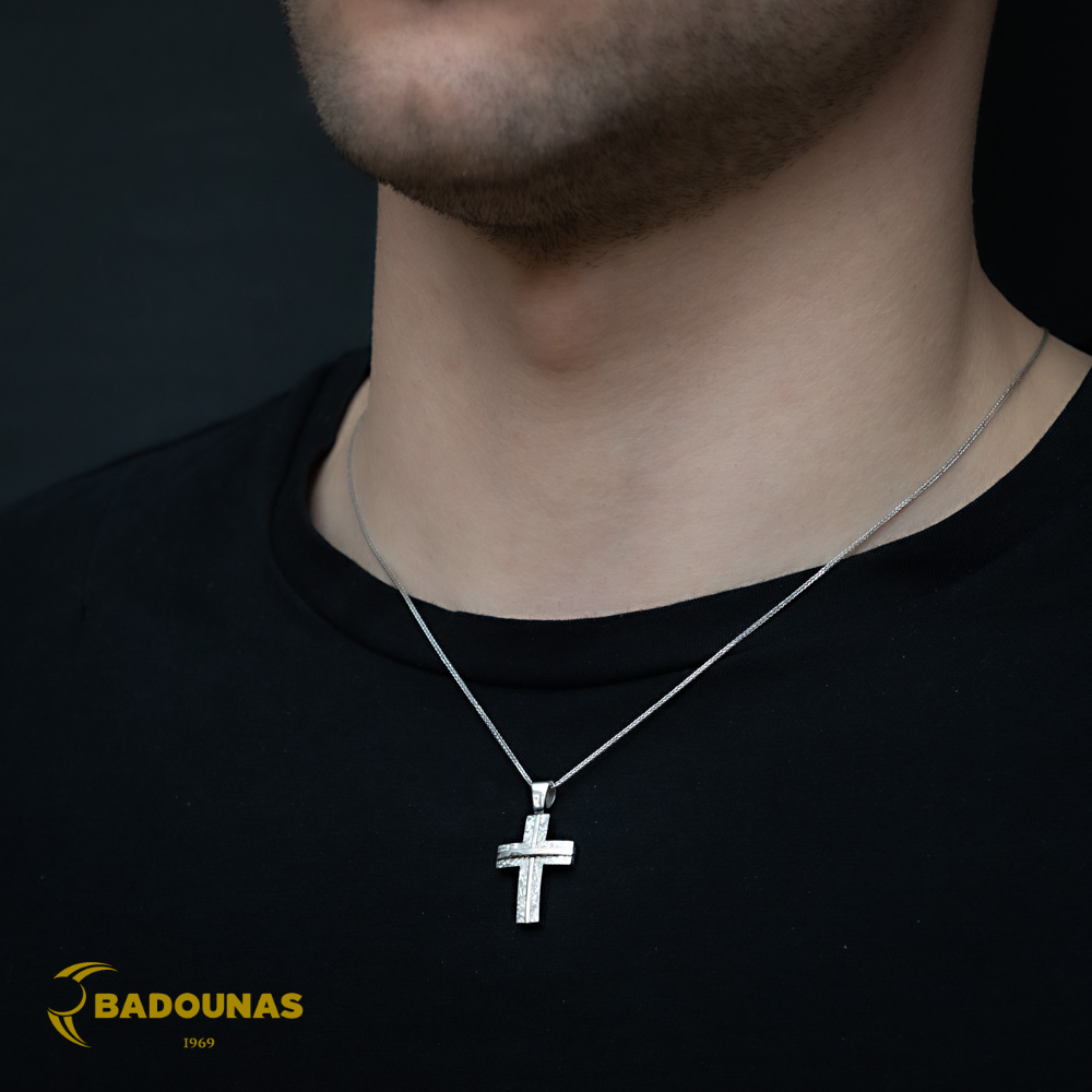 Αντρικός σταυρός Λευκός χρυσός K14 Aneli collection Κωδικός 005898