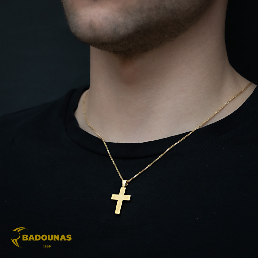 Αντρικός σταυρός Κίτρινος χρυσός K14 Aneli collection Κωδικός 005913