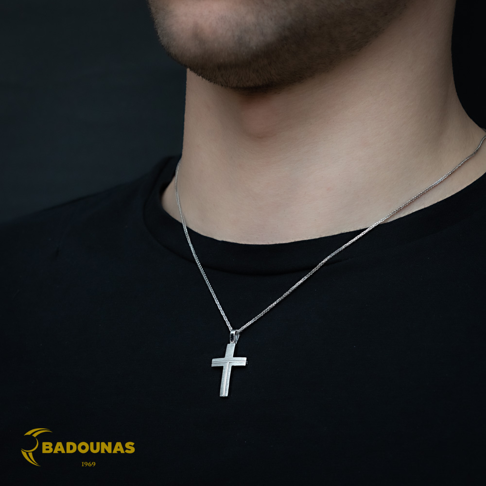 Αντρικός σταυρός Λευκός χρυσός K14 Κωδικός 006284 
