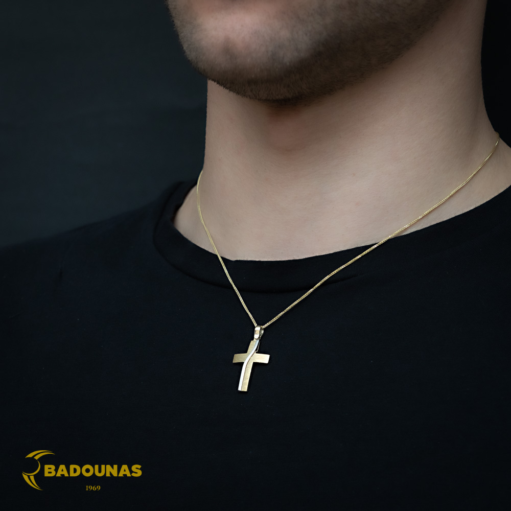 Αντρικός σταυρός Κίτρινος και λευκός χρυσός Κ14 Κωδικός 007058