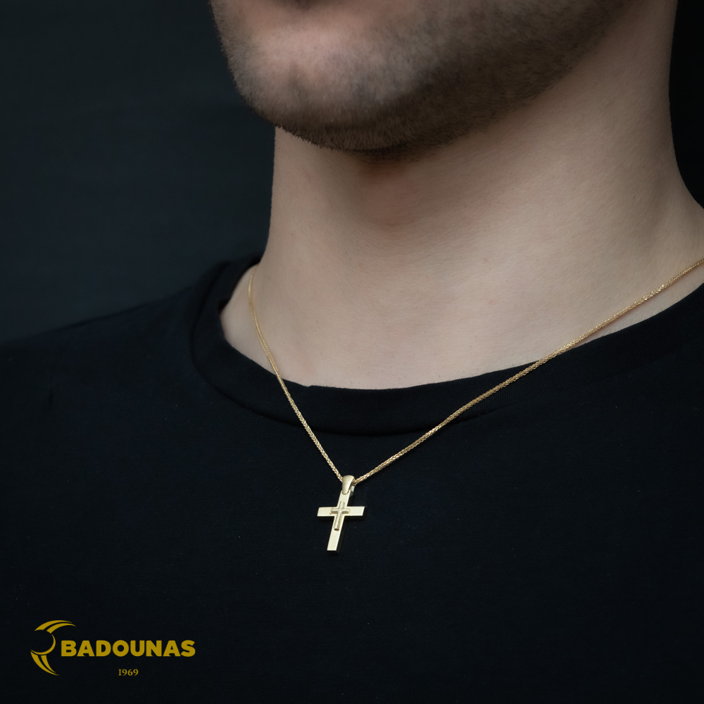 Αντρικός σταυρός Κίτρινος χρυσός K14 Κωδικός 008063