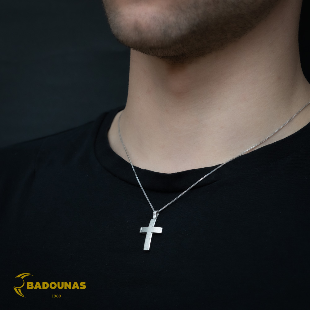 Αντρικός σταυρός Λευκός χρυσός K14 Κωδικός 008065