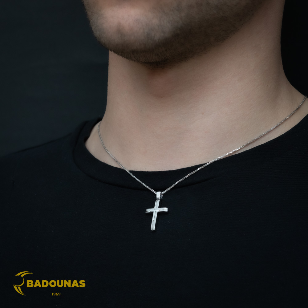 Αντρικός σταυρός Λευκός χρυσός K14 Aneli collection Κωδικός 008631