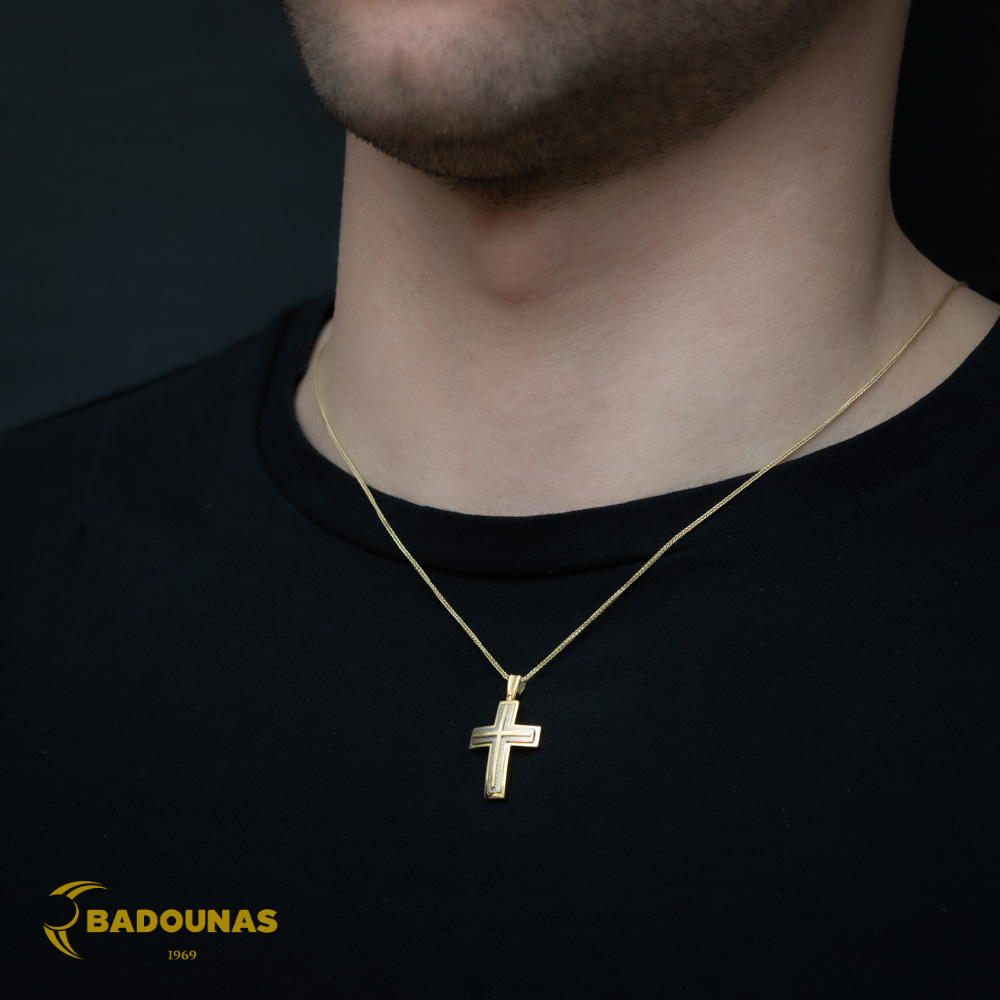 Αντρικός σταυρός Κίτρινος και λευκός χρυσός K14 Aneli collection Κωδικός 008645