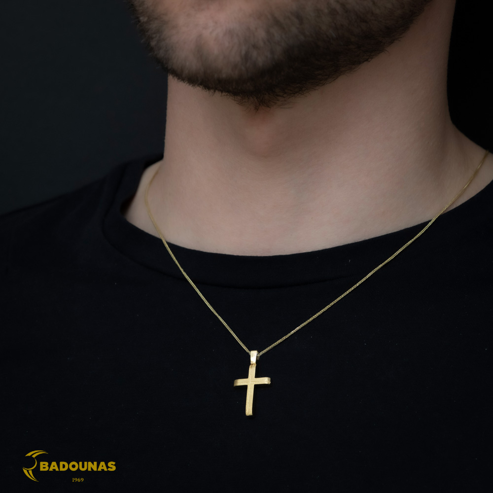 Αντρικός σταυρός Κίτρινος χρυσός K14 Aneli collection Κωδικός 008650