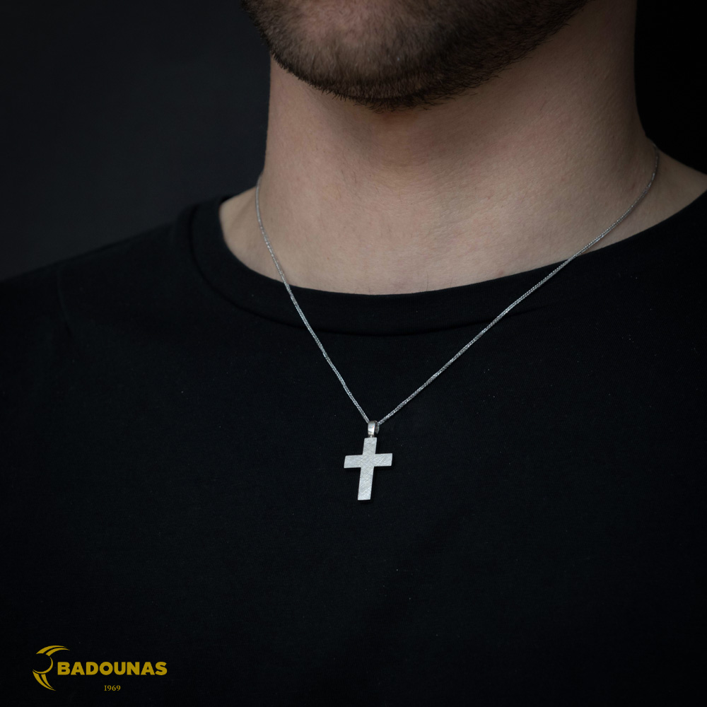 Αντρικός σταυρός Λευκός χρυσός K14 Κωδικός 012380