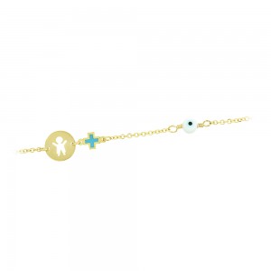 Bracelet  Boy Yellow gold K9 with cross and eye motif Code 008075