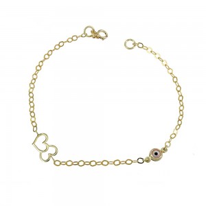 Bracelet for baby Heart and eye motif  Yellow gold K9 Code 009565