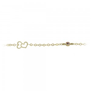 Bracelet for baby Heart and eye motif  Yellow gold K9 Code 009565