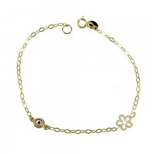 Bracelet for baby Flower and eye motif  Yellow gold K9 Code 009566