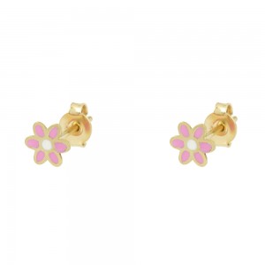 Earrings for baby girl Flower shape Yellow gold K9 Code 010876
