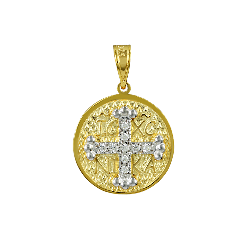 Christian pendant Yellow and white gold K9 with semiprecious crystals Code 011745