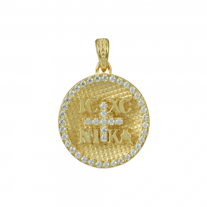 Christian pendant Yellow gold K9 with semiprecious crystals Code 011747