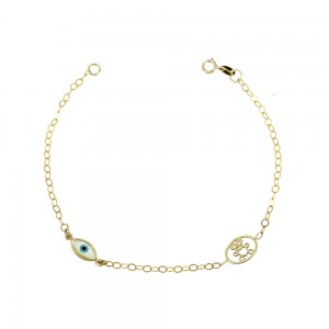 Bracelet for baby girl Teddy bear and eye motif Yellow gold K9 Code 013599