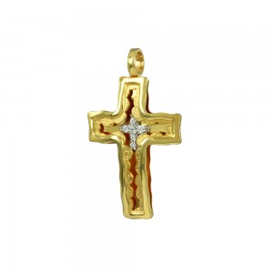 Γυναικείος σταυρός Kίτρινος και λευκός χρυσός Κ14 με ημιπολύτιμες πέτρες Κωδικός 002132