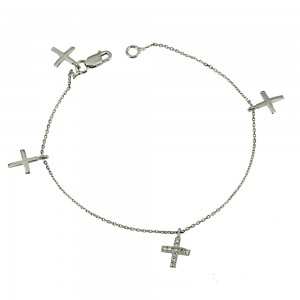 Bracelet crosses motif White gold K14 with semiprecious stones Code 002171