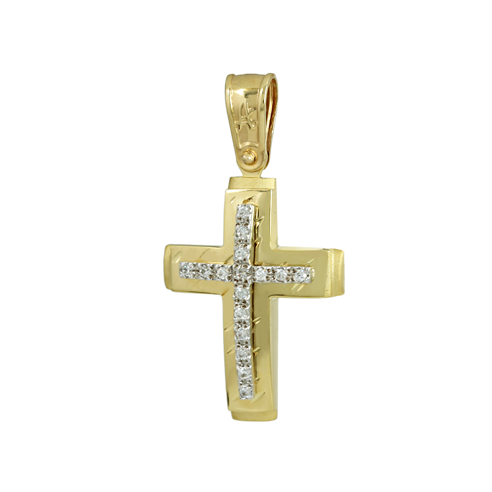Women’s cross Yellow and white gold K14 with semiprecious crystals Aneli collection Code 002853