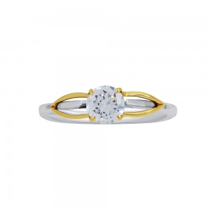 Bicolor solitaire ring White and pink gold K14 with semiprecious stone Code 003562