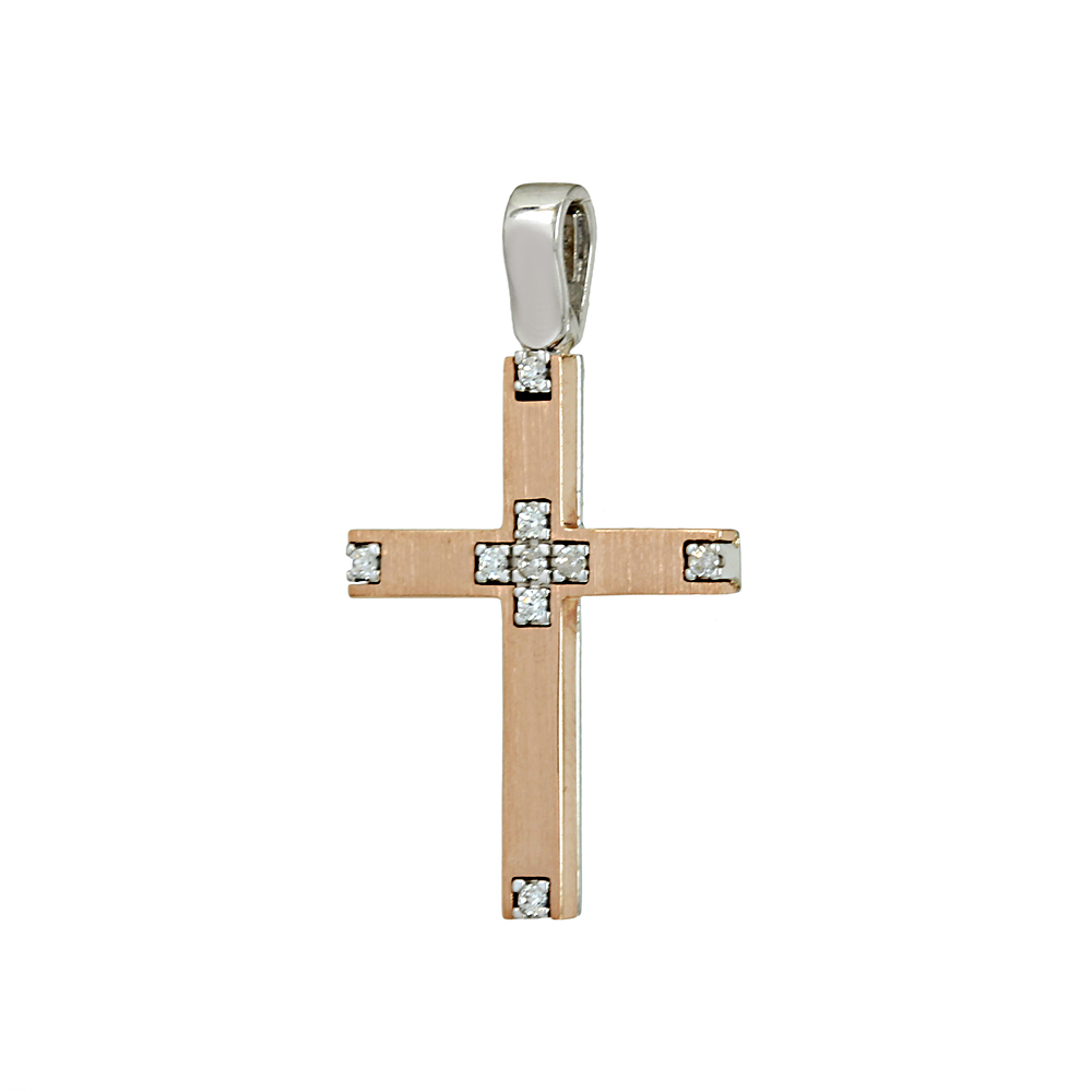 Women’s cross Pink and white gold K14 with semiprecious crystals Code 004005