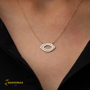 Κολιέ Μάτι Ροζ χρυσός Κ14 με διαμάντια Κωδικός 004232