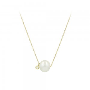 Necklace Yellow gold K14 with pearl and diamond Code 005195