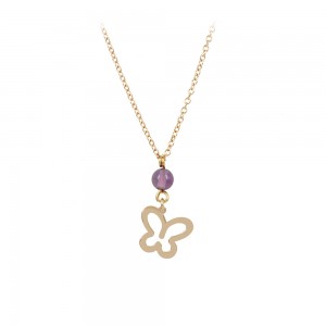 Necklace Butterfly Pink gold K14 with Amethyst Code 005208