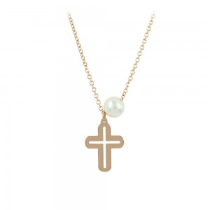 Cross with chain Pink gold K14 and pearl Code 005391