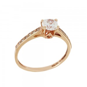 Solitaire ring Pink gold K14 with semiprecious stones Code 005608