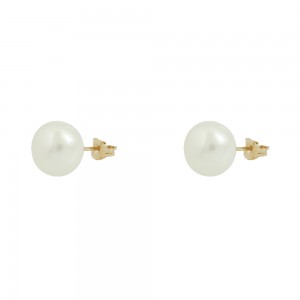 Earrings Yellow gold K14 with Button shape pearl Code 005743
