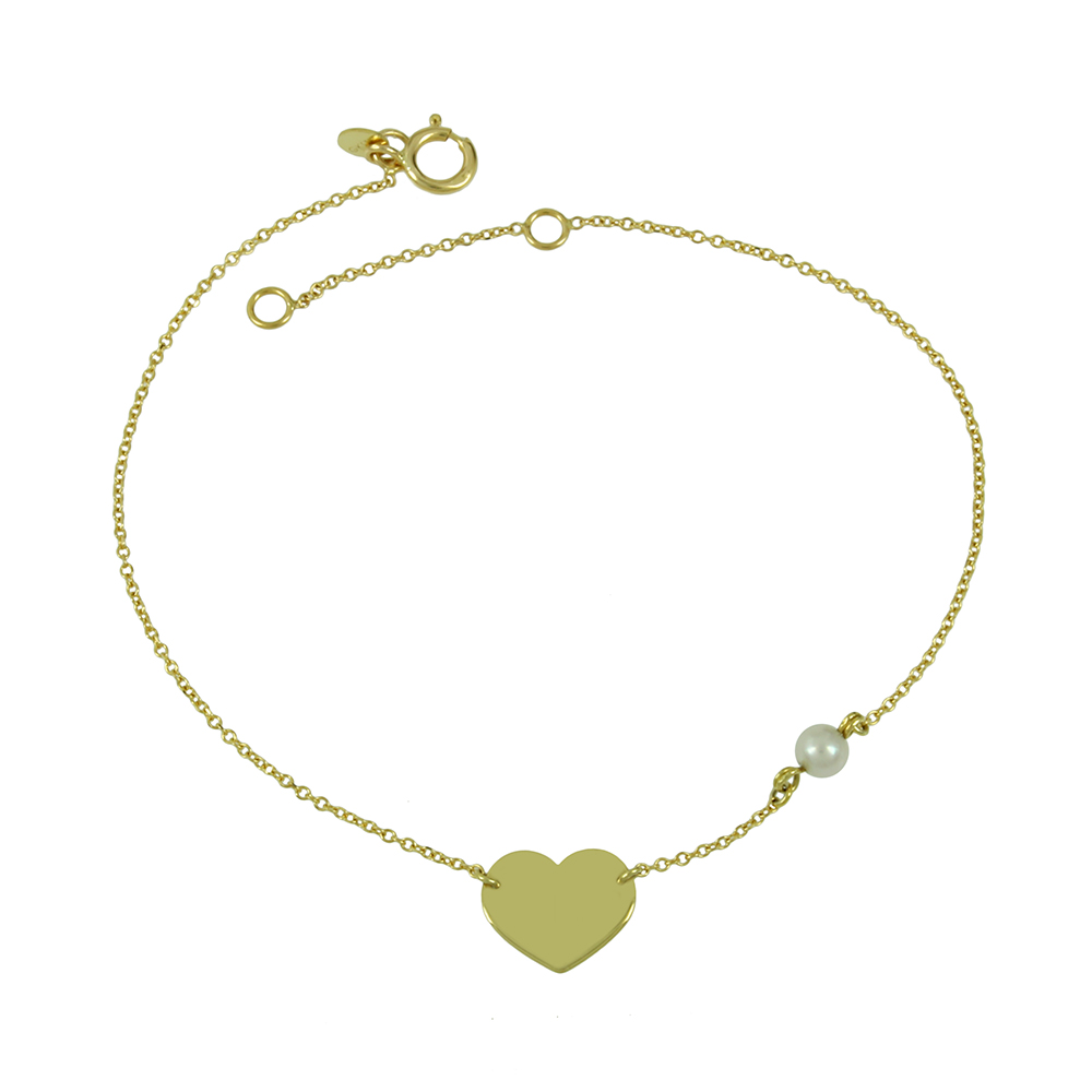 Βραχιόλι Καρδιά Κίτρινος χρυσός K14 με μαργαριτάρι κωδικός 006051 