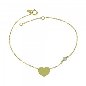 Bracelet  Heart Yellow gold K14 with pearl Code 006051