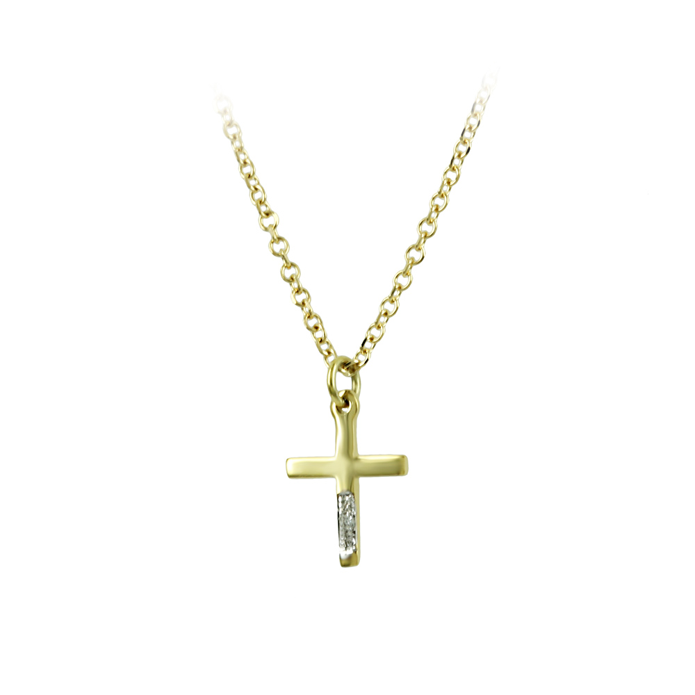 Σταυρός με αλυσίδα, Κίτρινος χρυσός Κ14 με Διαμάντι Κωδικός 006596