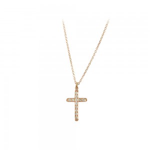 Cross with chain Pink gold K14 and Brilliant cut Code 007288