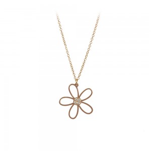 Necklace Flower Pink gold K14 with diamonds Code 007290