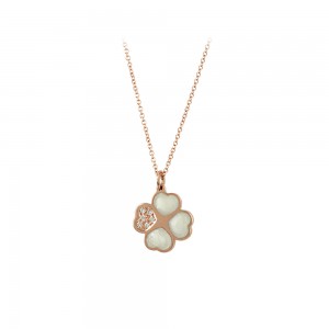 Necklace Hearts shape Pink gold K14 with diamonds and mother of pearl Code 007295