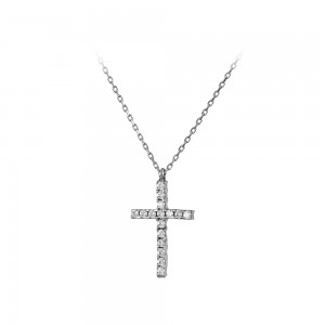 Cross with chain White gold K14 with semiprecious crystals Code 007940