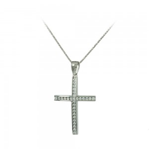 Cross with chain White gold K14 with semiprecious crystals Code 007978